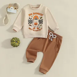 2024-05-27 Lioraitiin Kids Boys 2-piece Outfit, Long Sleeve Ghost Print Sweatshirt with Sweatpants Halloween Outfit