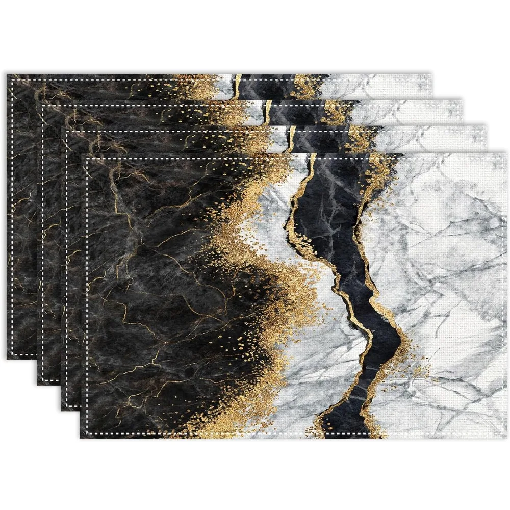 

Набор салфеток для стола: черные и серые, абстрактный современный мрамор с золотыми полосами, льняные, для кофейного столика, для вечеринок, кухни, декора столовой