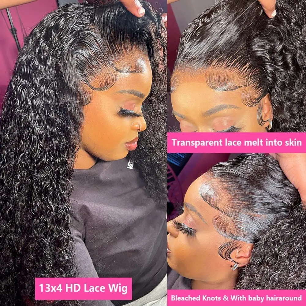 Perruque Lace Front Wig Remy Indienne Bouclée Deep Wave, Cheveux 100% Naturels, 30 32 Pouces, 13x4 13x6, Pre-Plucked, 200% de Densité, pour Femme