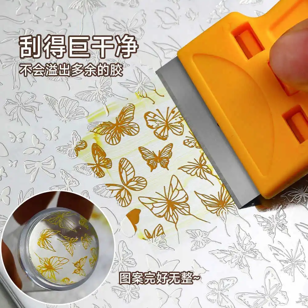 1 قطعة سوبر مسمار الفن ختم مكشطة 2 نسخة-البلاستيك/المعادن خلق واضح وكامل ختم نمط مسمار الطباعة قالب أداة