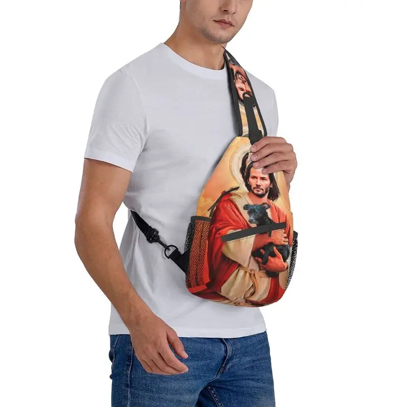 Custom Jesus Saint Meme Keanu Reeves Sling Bag Voor Mannen Cool Schouder Crossbody Borst Rugzak Fietsen Camping Dagrugzak