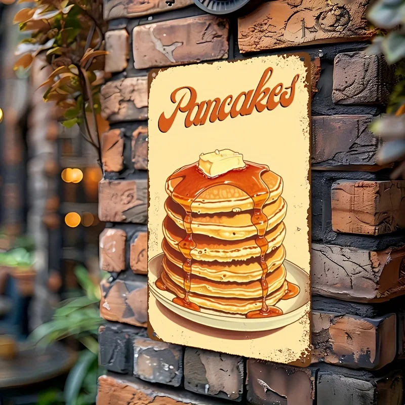 Retro Pancake Metal Sign - Durable Aluminum Wall Art for Kitchen, Cafe, or For Man Cave Decor | Easy Install with Pre-Drilled Ho