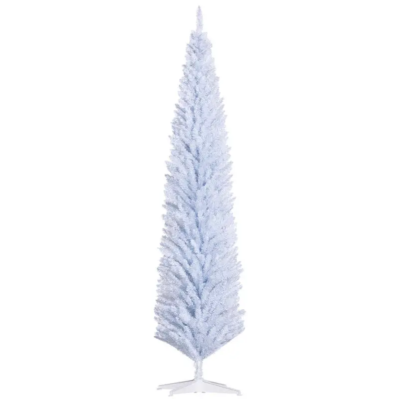

HOMCOM 8ft Unlit Pencil Artificial Christmas Tree with Realistic Branches and 618 Tips, Plastic Base, White