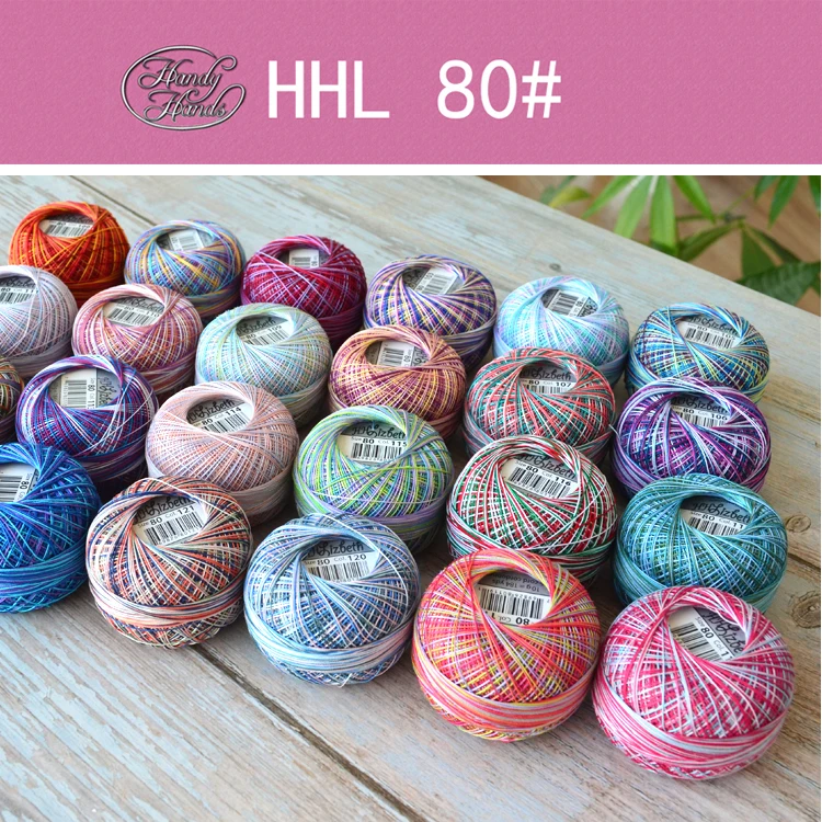 HHL cotton lace line Woven Crochet hook /Shuttle thread  NO.80 dyed series 10g/roll 168meters thickness 0.2-0.3mm 100~123