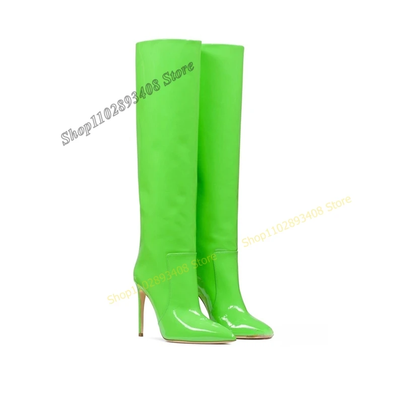 

Glitter Green Knee High Boots Pointed Toe Solid Stiletto High Heel Side Zipper Women Shoes 2023 Fashion Sexy Zapatos Para Mujere