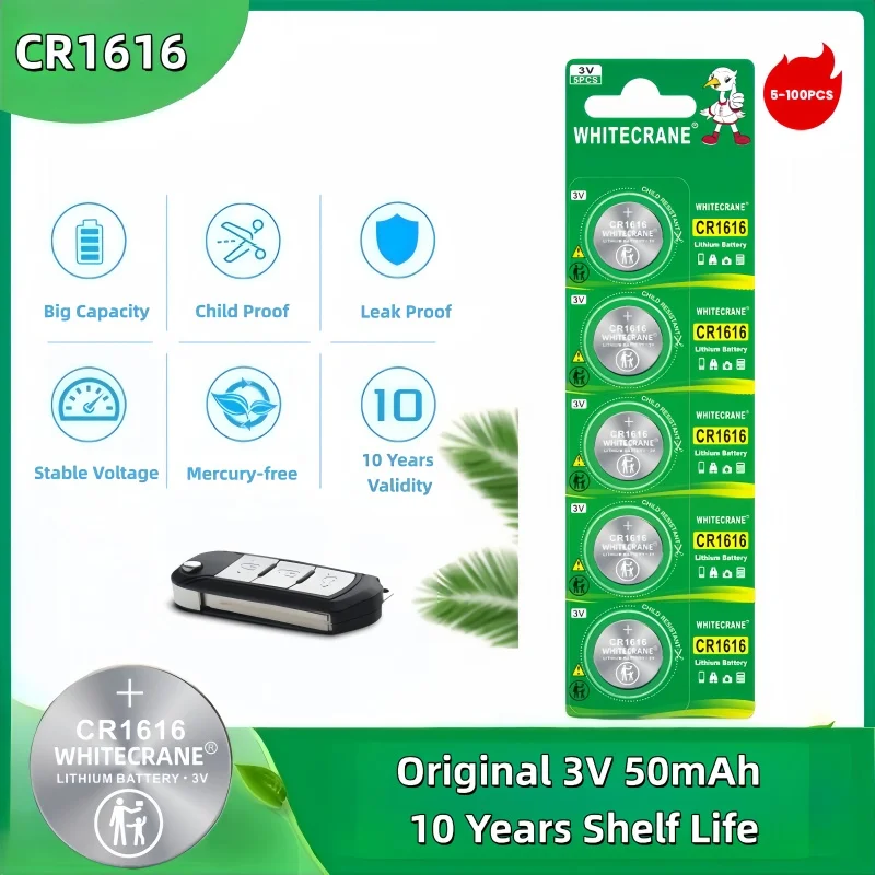 

3V 50mah CR1616 Lithium Battery Long Lasting Coin Button Battery for Watch Car Remote Control Toys CR1616 DL1616 BR1616 5021LC