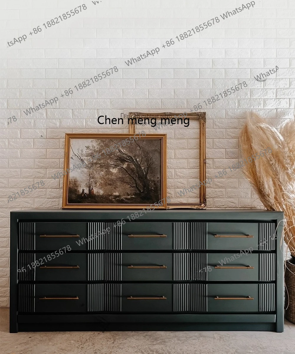 

American retro blue-green chest small apartment bedroom locker living room locker French solid wood