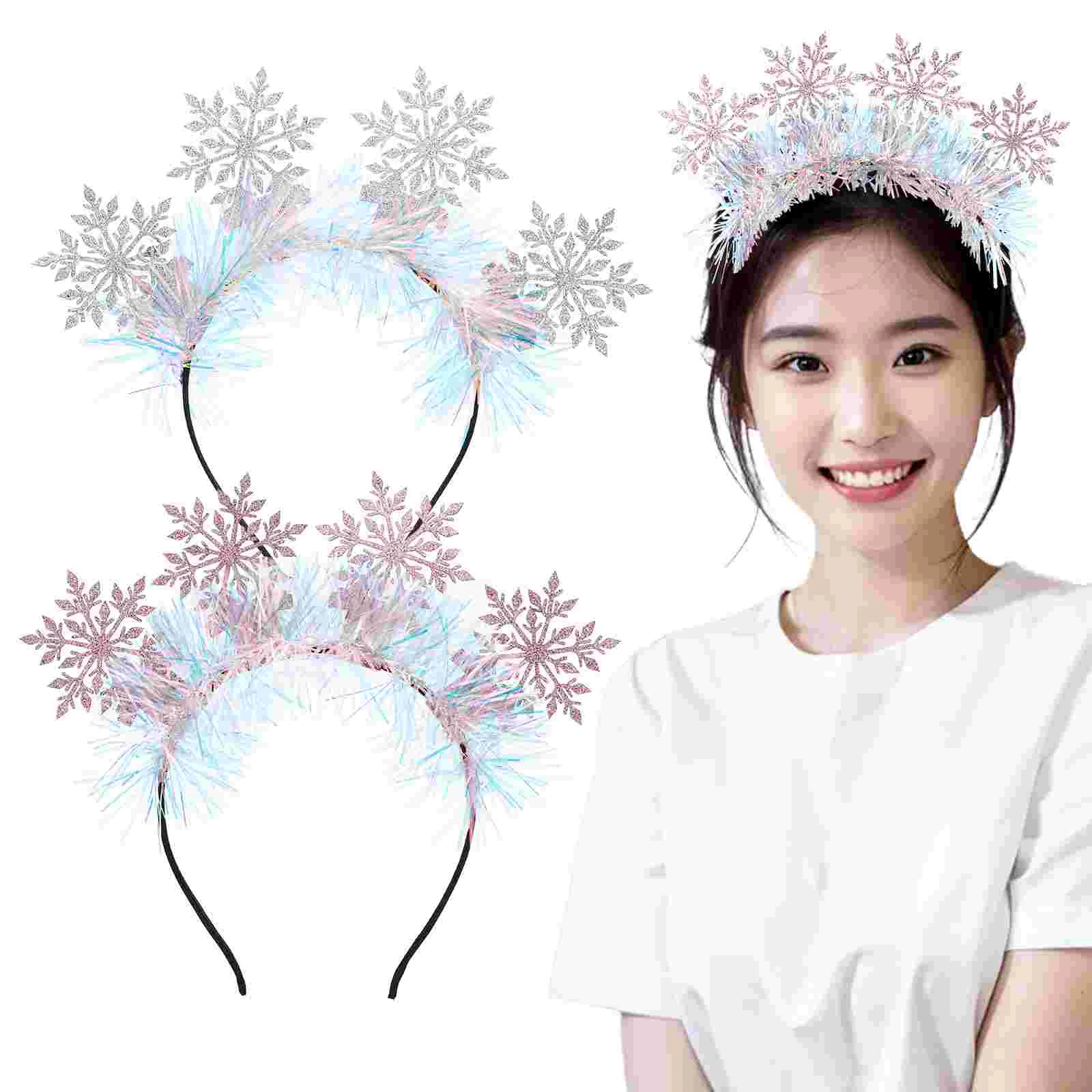 

2 Pcs Accessories Christmas Headband Miss Red Decor Snowflake Hair Latte Decoration