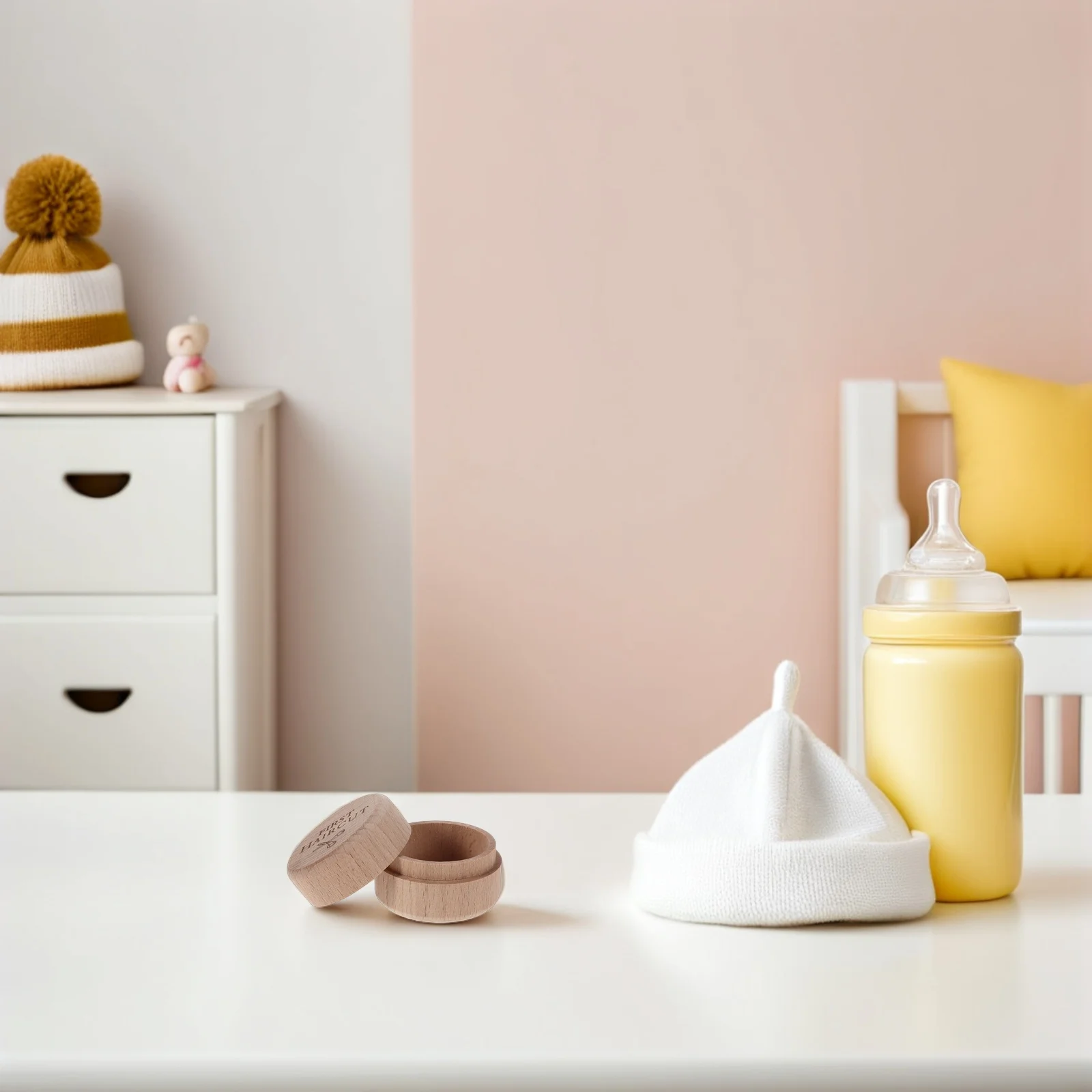 Caixa de lembrança de bebê, madeira natural, 1.97x1.97x1.38in, primeiro suporte de corte de cabelo, recipiente de armazenamento de cabelo fetal para bebê menina, memória de marco