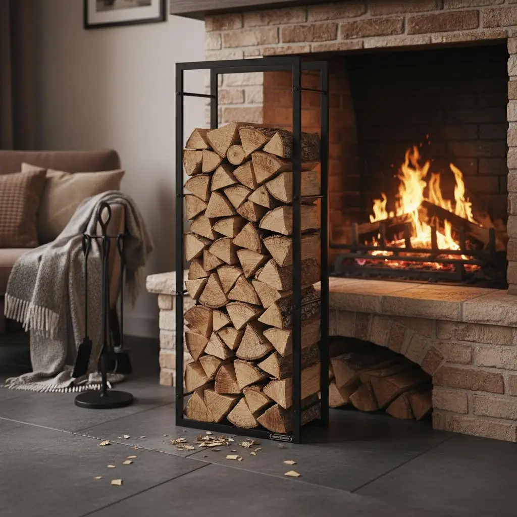 

Стойка для дров матово-черная 19.7"x11"x52" стальная