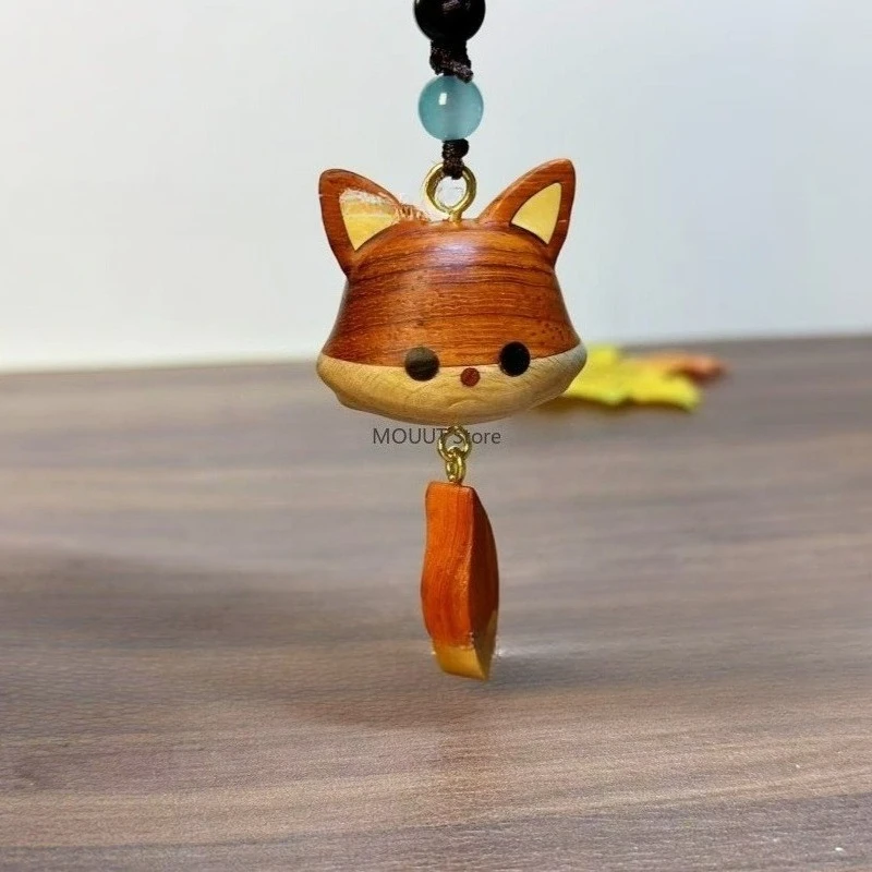 قلادة ثعلب صغير لطيفة منحوتة يدويًا من خشب الورد، إسقاط إكسسوارات شفاء متعددة الاستخدامات، هدية أفضل صديق