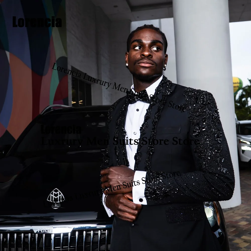 Customized Exquisite Diamond Sequin Men Suit 2 Pieces Set Male Party Blazers Sparkly Groom Wedding Tuxedos Slim Corsets Homme