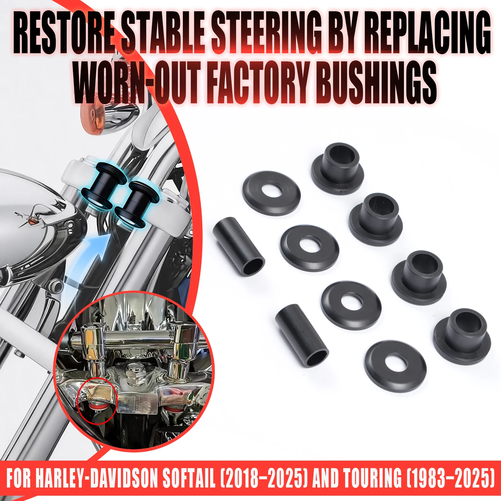 Handle Bar Riser Bushing Retainer Washers Inner Sleeves Steel For Harley Touring 1983-2025 Softail 2018-2025