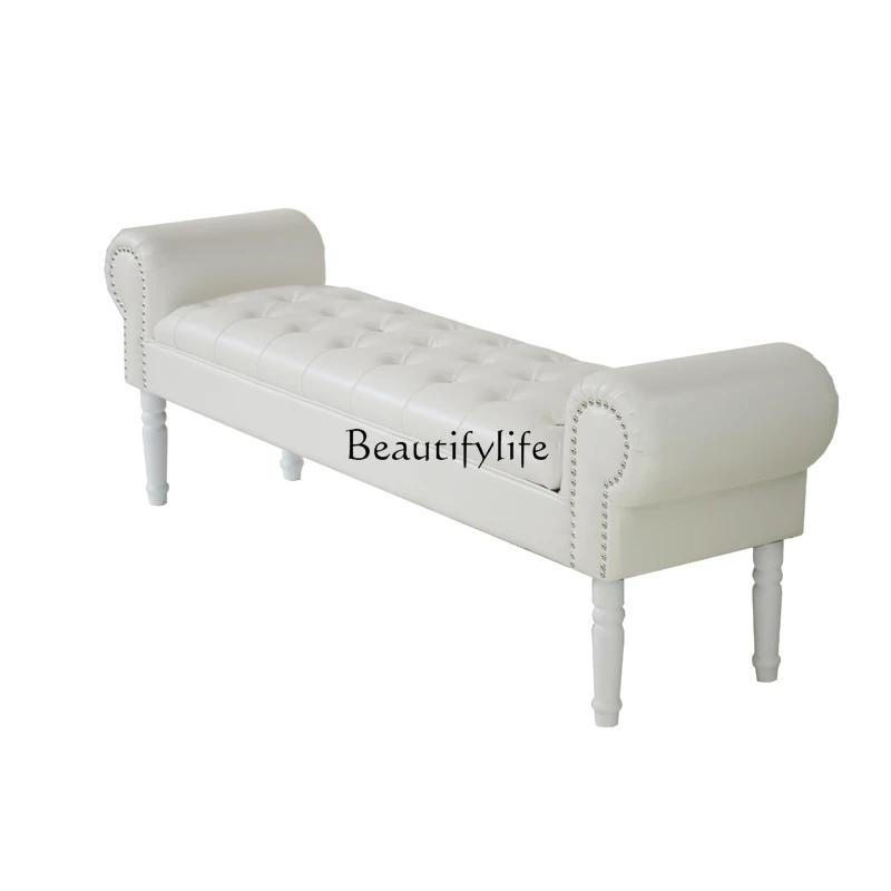 3European solid wood storage leather sofa white end of bed shoe changing stool fashionable