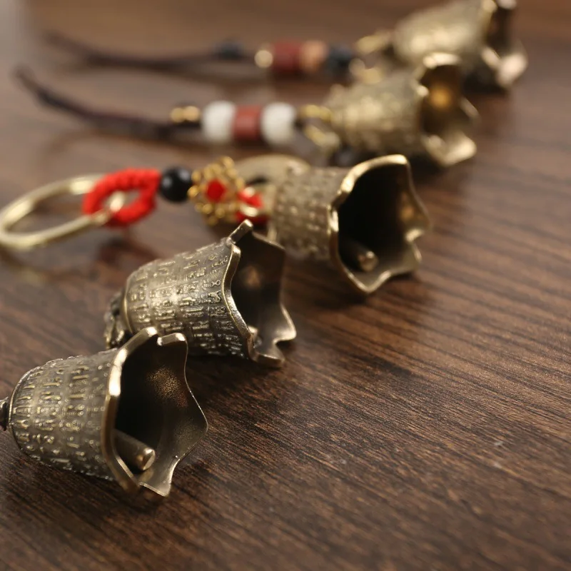 Dragon Head Bell Wind Chime Ornament Brass Keychain Auspicious Heart Sutra Bag Accessory Pure Brass