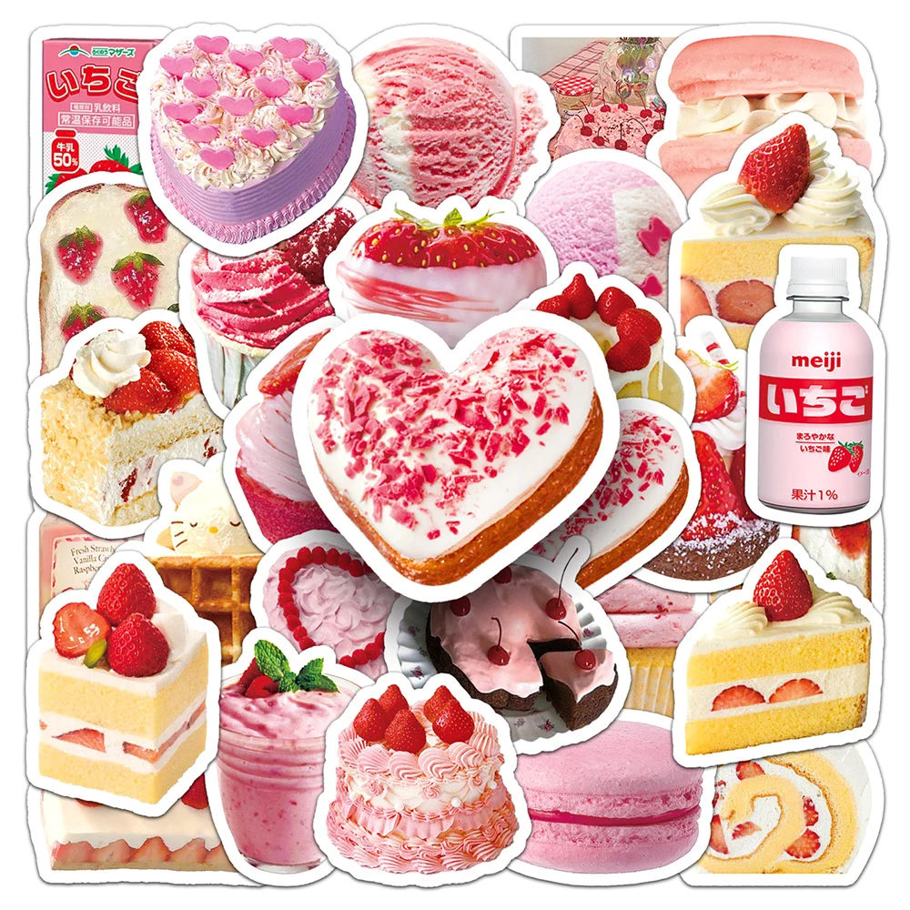 

10/30/50pcs Kawaii Ins Pink Cake Stickers Girls Art Dessert Sticker Laptop Scrapbooking Suitcase Fridge Cartoon Decals Toys Gift