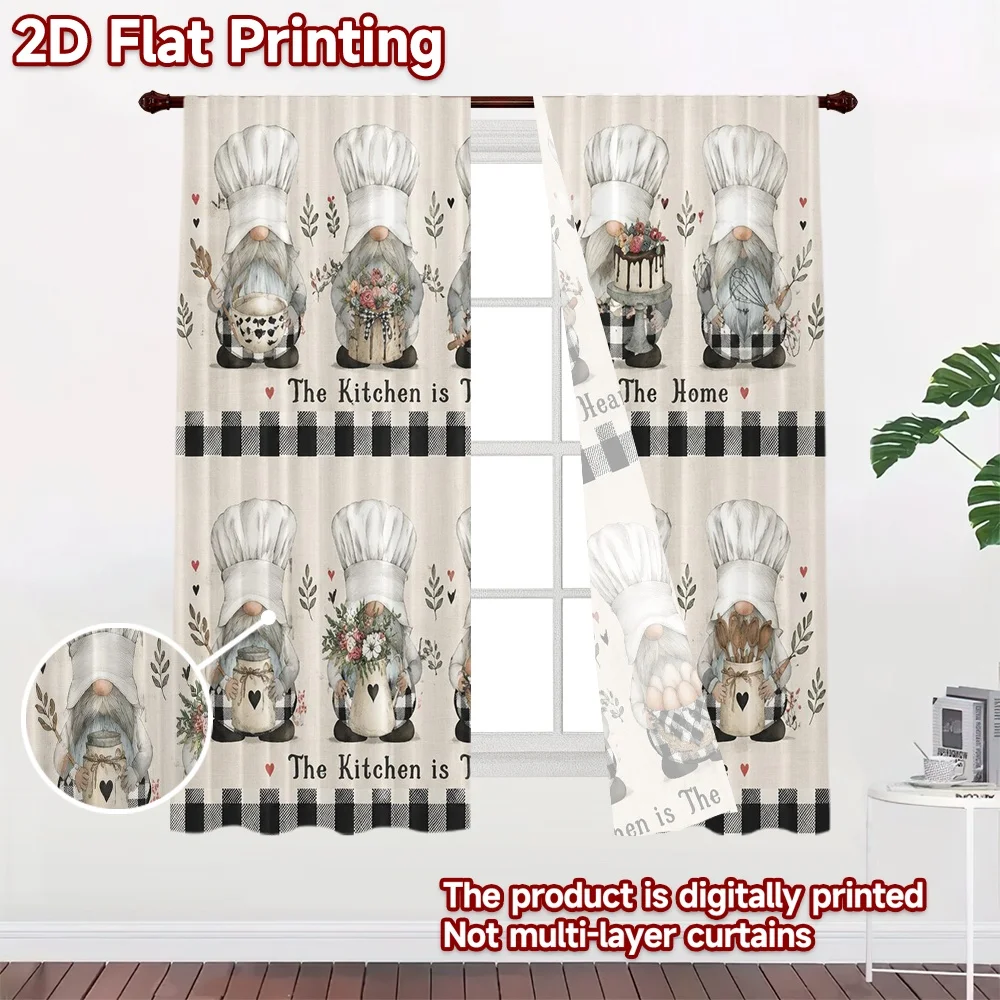 2D FLAT PRINTING 2pcs Curtains (Without Rod) Cheerful Kitchen Gnomes Popular Creative Curtains Yarn Curtains Ramadan Decorative