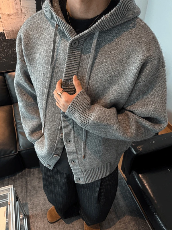 

Толстовка с капюшоном в американском стиле ретро, мужская свободная верхняя одежда, вязаный свитер, тяжелый ленивый слей, осенне-зимняя корейская система