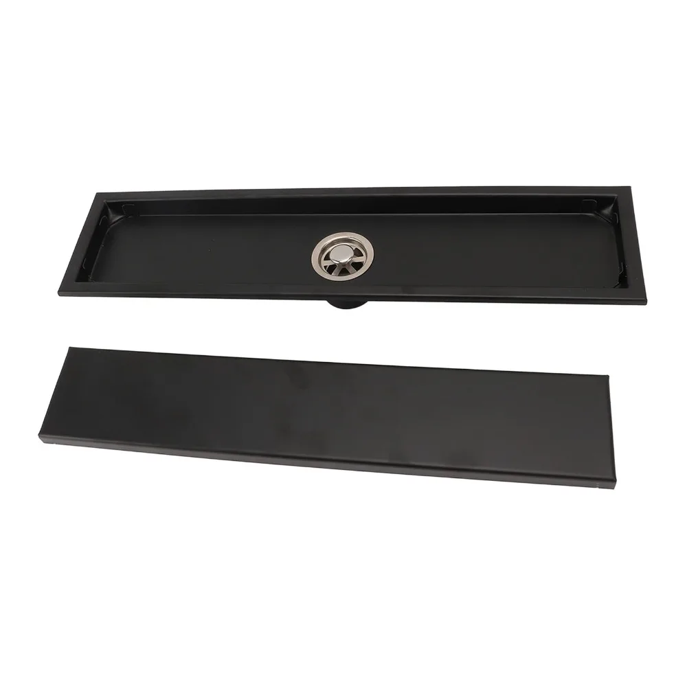 304 Stainless Steel Linear Floor Drain Invisible Rectangle Shower Drain Removable Grate Cover 15.75 Inch Length Floor Drain