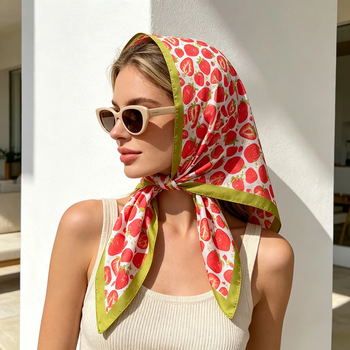 Fruit Print Square Scarf For Women Shawl Neckerchief Female Hair Bands Head Wraps Headband Foulard Soft Satin Hijab Bandana