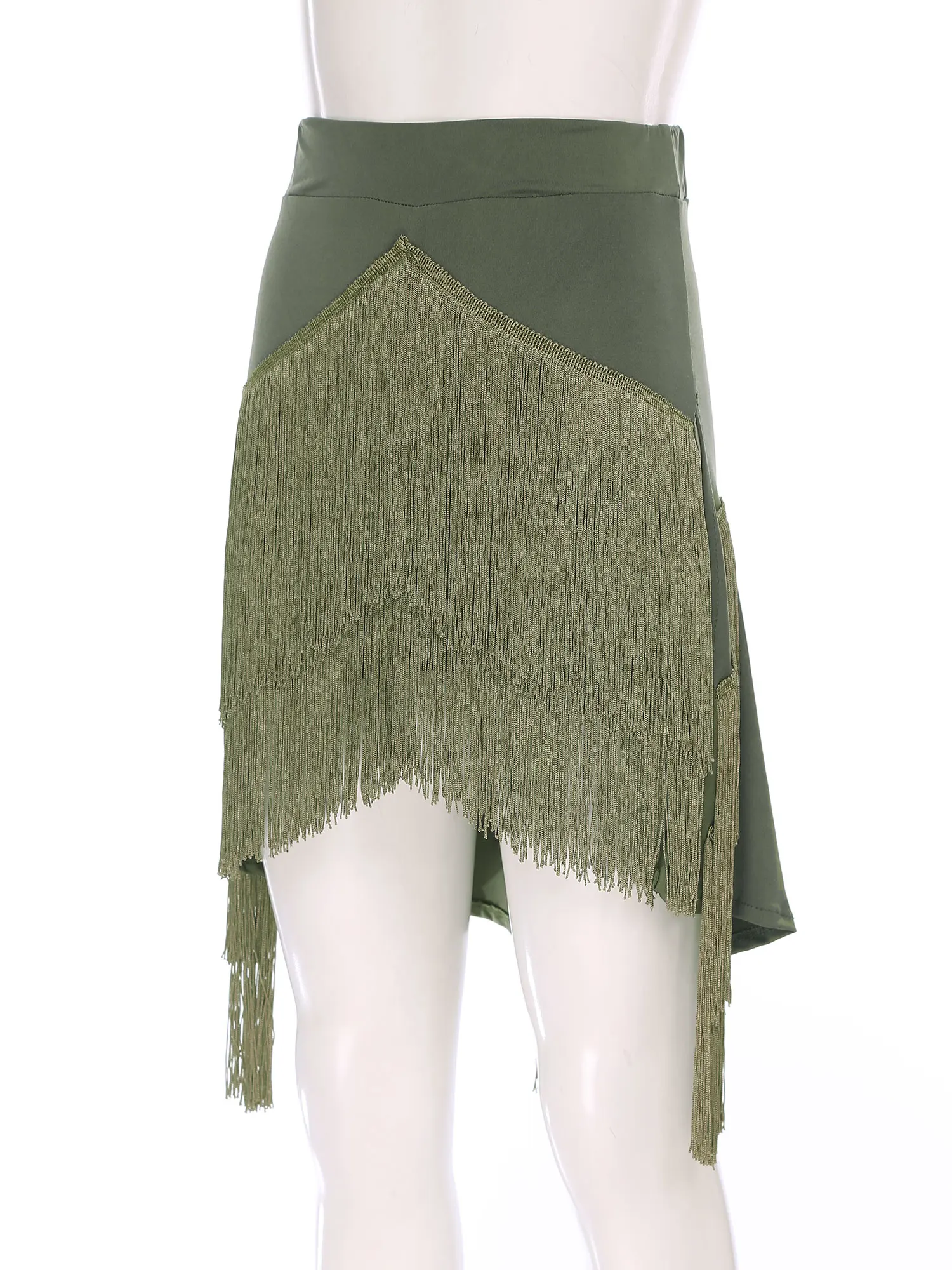 Women Latin Tango Dance Performance Skirt Tassel Fringe Built-in Shorts Elastic Waist Skirt for Ballroom Samba Rumba Belly Dance
