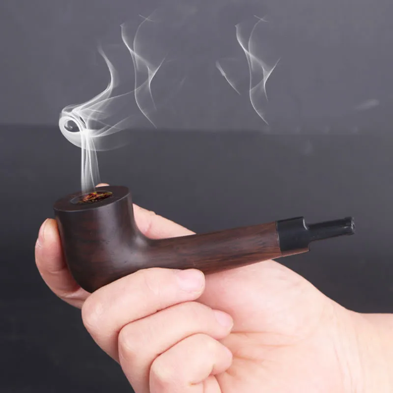 Ebony Wood Solid Churchwarden Wooden Bent Smoking Pipe Tobacco Pipe Smoke Tube Fit For 9mm Filters Gift For Father