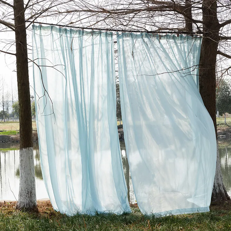 French Blue Dreamy Light Gauze Curtains Luxurious High-end Wedding Background Decoration Cloth Balcony Living Room Bay Window
