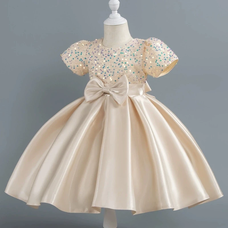 Fashion Girls Sequin Dress Short Sleeve Lace Mesh Kids Dresses for Girls Summer Girls Children Party Dresses 2-10 Years