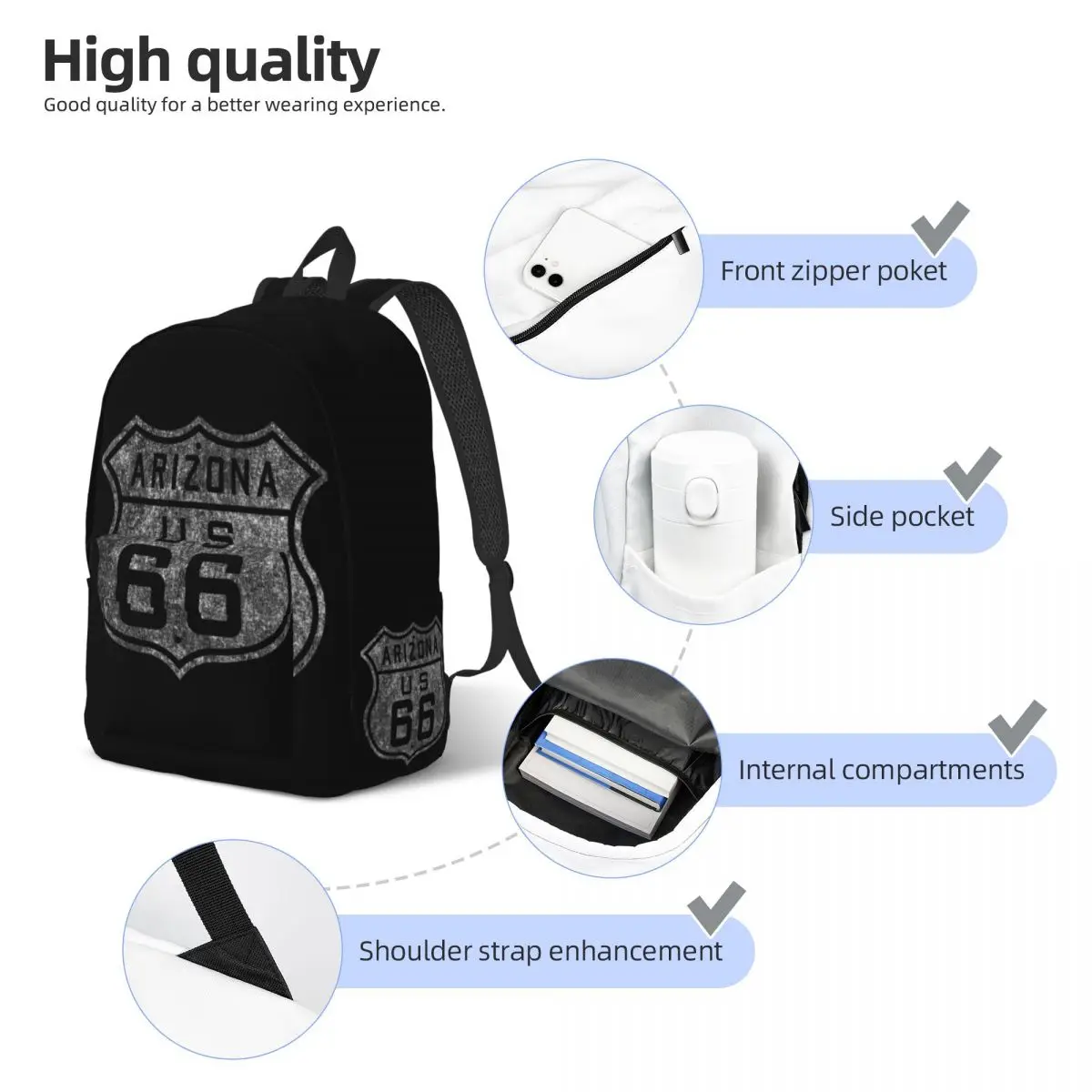 Custom Vintage Route 66 Sign Canvas Backpacks Men Women Casual Bookbag for College School America Highway Bags