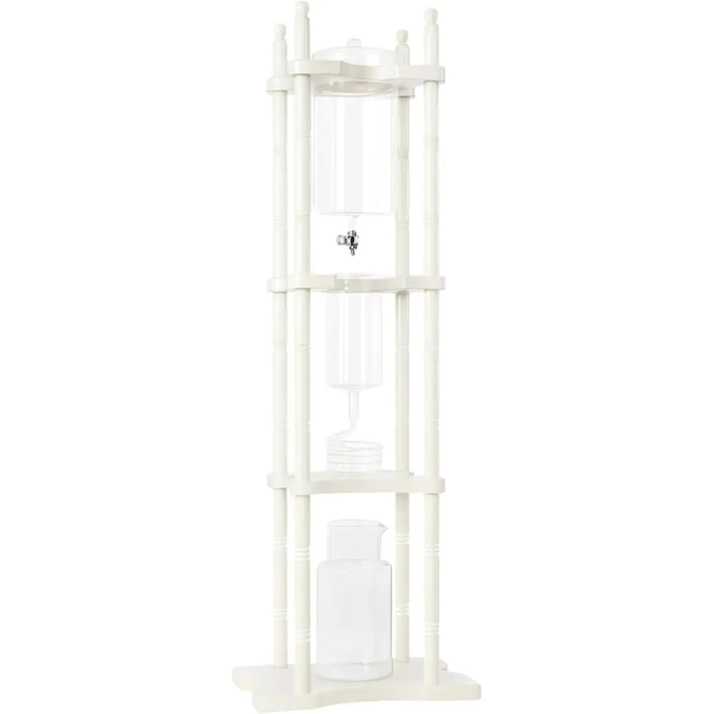 

Cold Brew Drip Tower Iced Coee Maker Glass Wooden Stand 25 Cups white