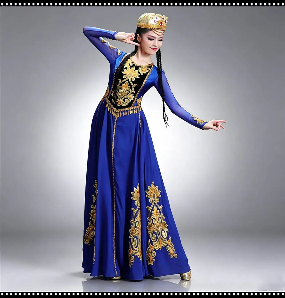 Ladies' Precious Blue Ethnic Dance Costume Ethnic Minority Women's Grand Dress without Hat
