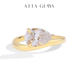 ATTAGEMS Sparkling 3CT Pear Cut Moissanite Ring for Women VVS1 Lab Diamond Wavy Band S925 Sterling Silver Solitaire Wedding Gift