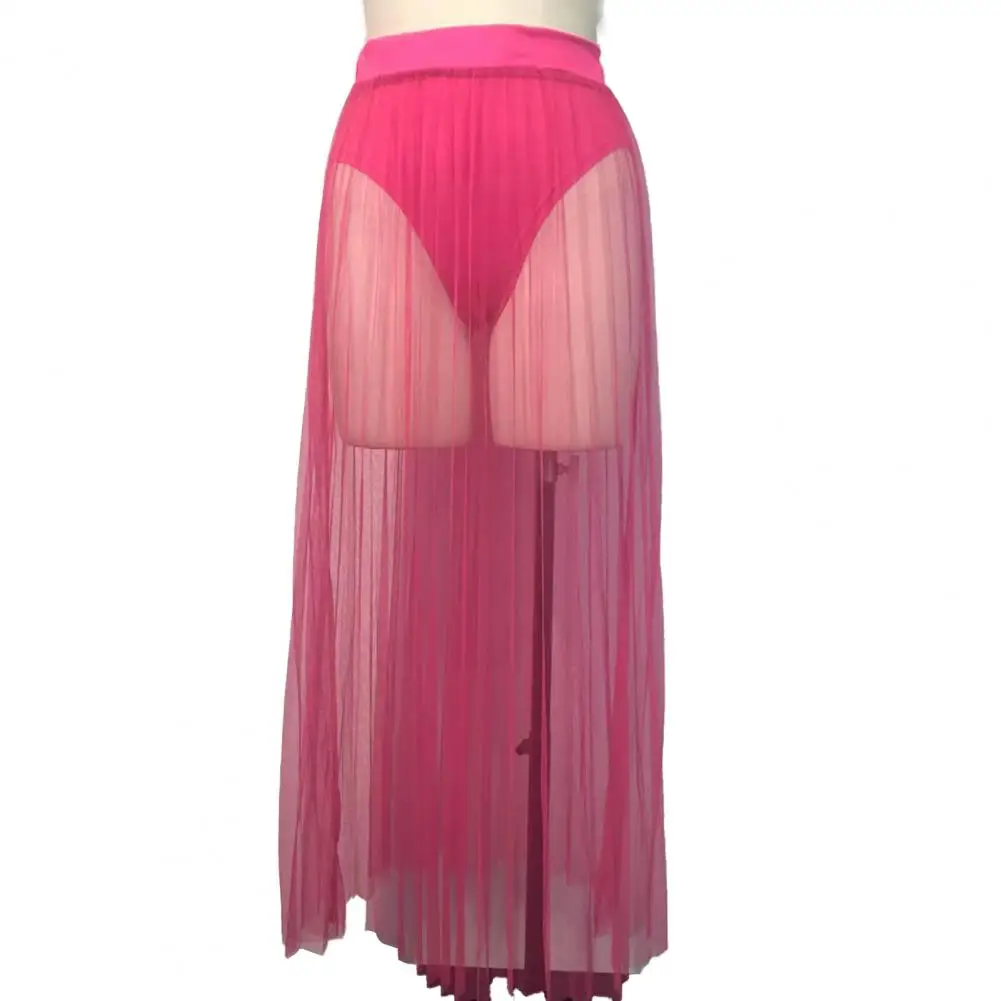 Vest Mesh Bottom 3pcs Vest Skirt Set Sexy Bandeau Top High Waist Briefs Mesh Pleated Long Skirt Outfit in Solid Color for Women