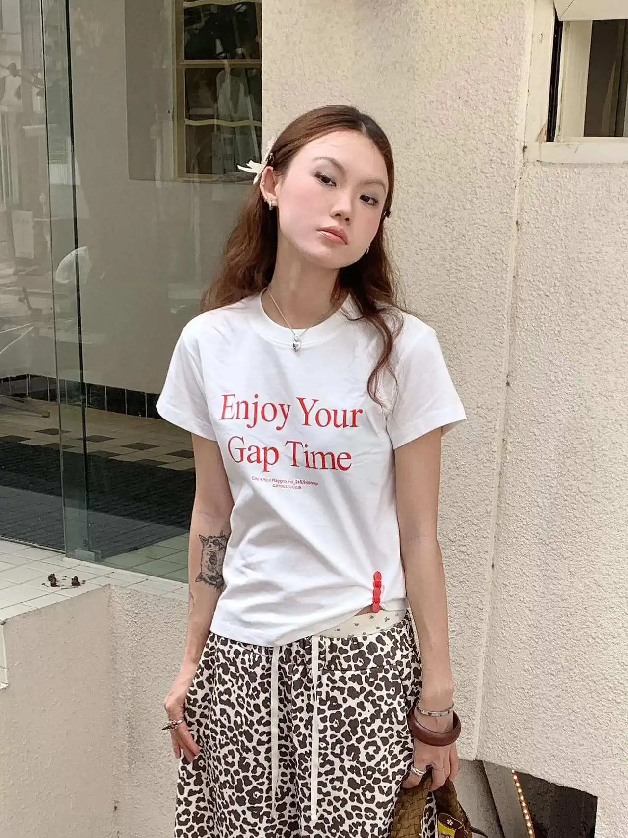 Retro Short Sleeve T-Shirt Women Summer Slim Fit Casual Top Hot Girl Printed Lettering Shoulder Length Cotton Polyester Blend