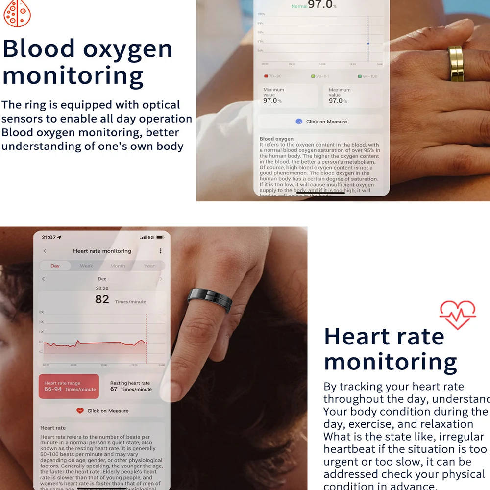 R11 Anello intelligente alla moda Ultra sottile Spessore 2,2 mm Guscio in acciaio inossidabile Fitness Health Tracker Frequenza cardiaca Monitor di ossigeno nel sangue