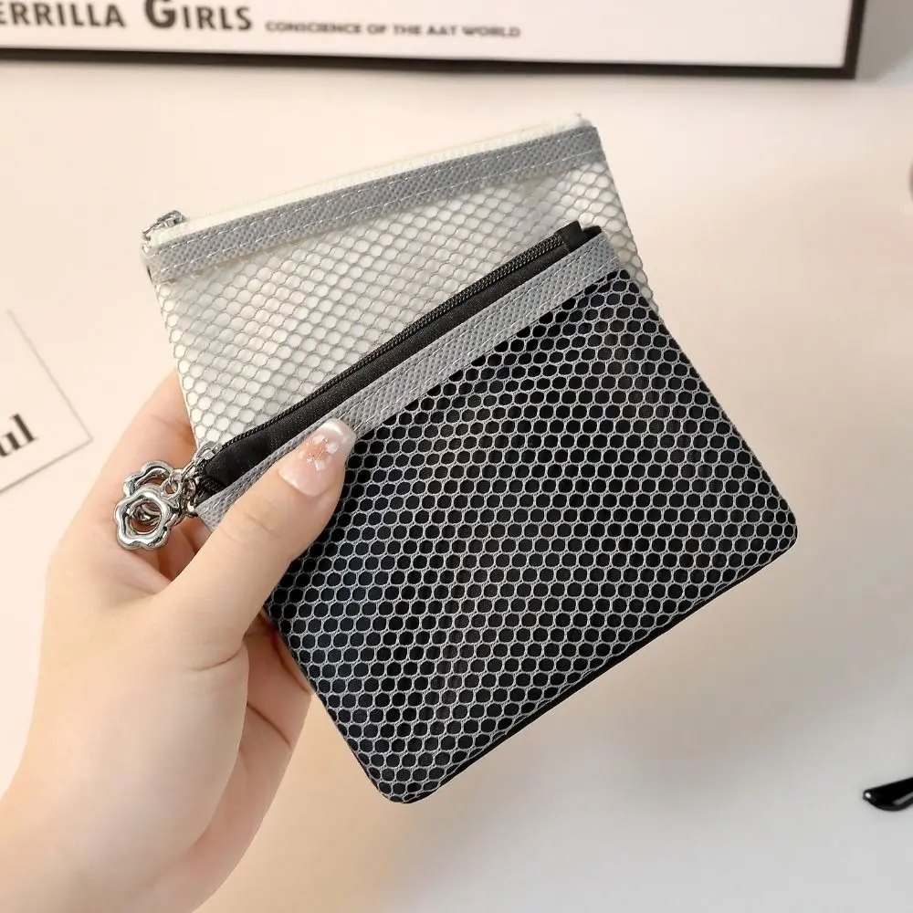 

Outdoor Double Layer Mesh Coin Purse Grid Transparent Mini Cosmetic Bag Zipper Card Bag Earphone Bag Organizer Pouch