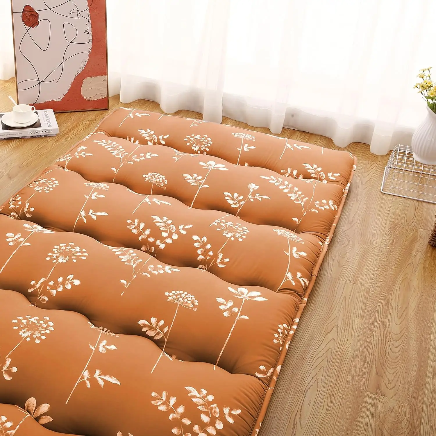 3-Inch Foldable Mattress Topper for Non-Slip Sleeping Futon Pad Mattresses Folding Floor Toper Home Soft Mattress Pad Cover for Student Rental Apartments