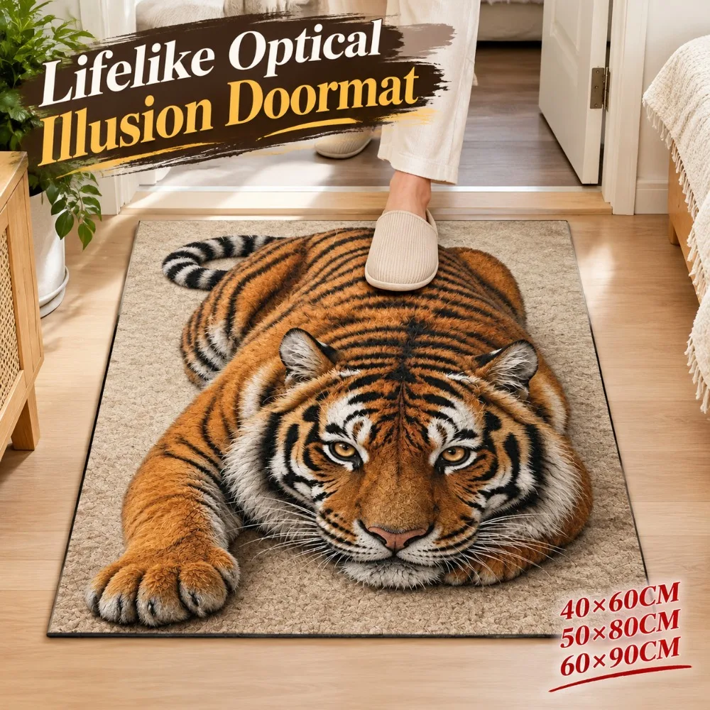 Animal Patterns Optical Illusion Doormat Lifelike Multiple Sizes Bedside Rug Durable Abrasion-resistant Bedroom Floor Mat