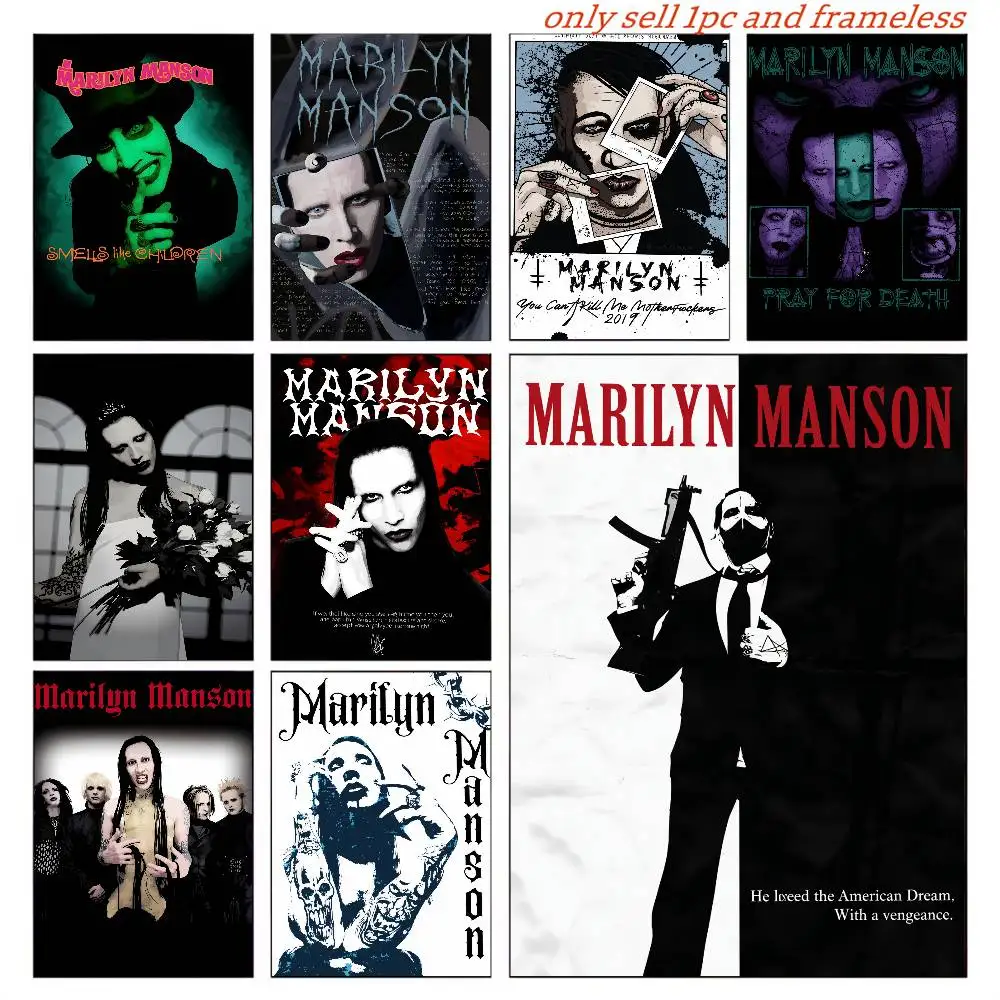 M-Marilyn M-Manson Singer Poster Removable Wall Sticker Self Adhesive Art Mural Home Office Living Room Dining Room Wall Decor