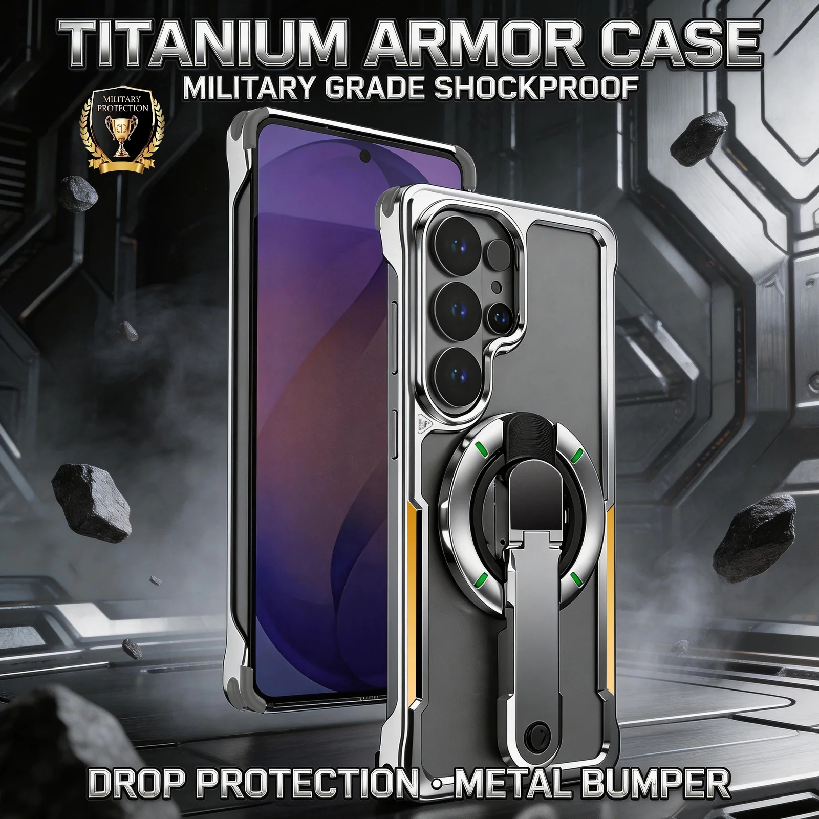 

Aluminum Armor Metal Bumper Phone Case For Samsung S26 Ultra,Borderless design for heat dissipation,With Magnetic bracket Cover
