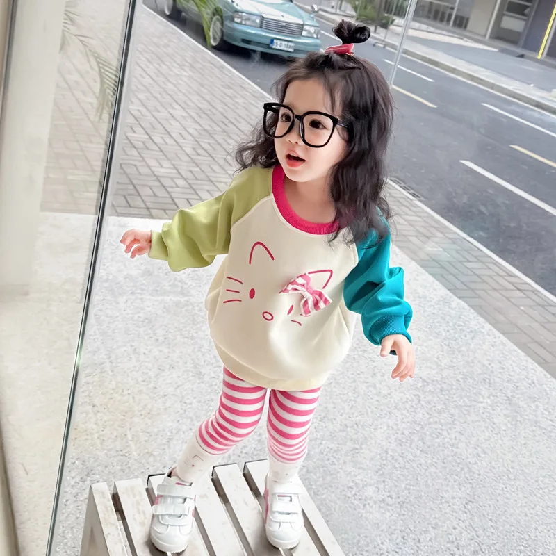 Girls' Suit 2025 Spring New Fashion Children's Baby Cat Hoodie + Leggings Two-piece Set   Girl Clothes 2-9y