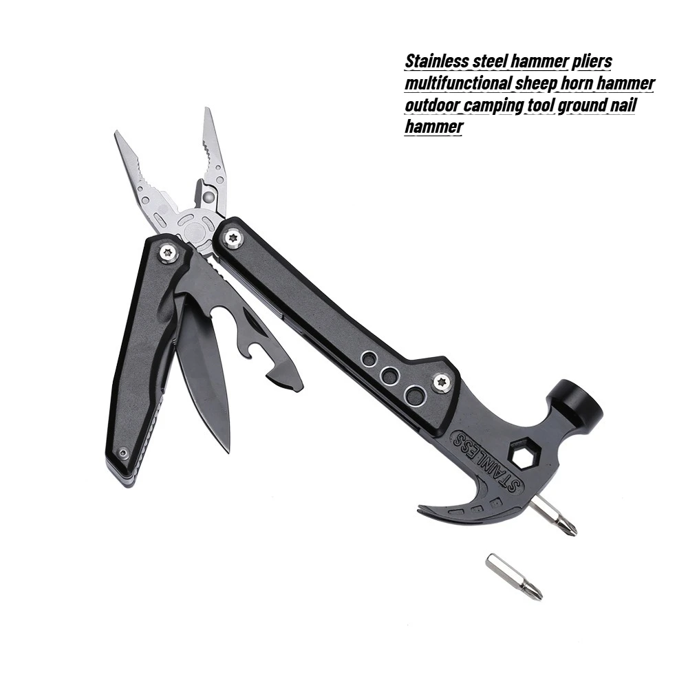 

Popular Outdoor Multifunctional Stainless Steel Hammer Pliers Sheep Horn Hammer Convenient Camping Site Nail EDC Tactical Tool