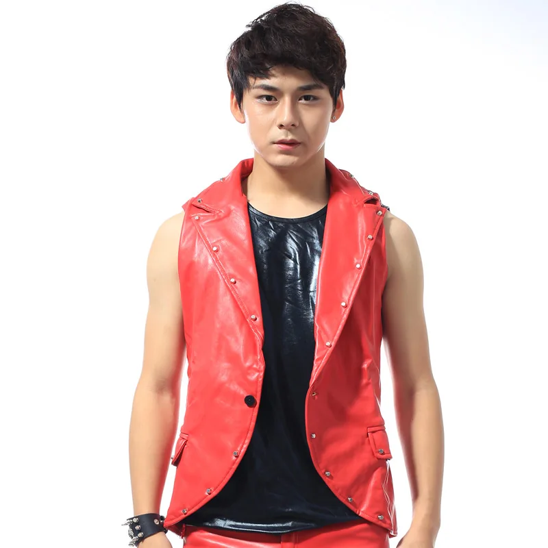 2025 Punk Band Leistung Kostüm Männliche Niet Pu Leder Weste Mantel Rock Sänger Bühne Kleidung Party Festival Rave Outfit yj334