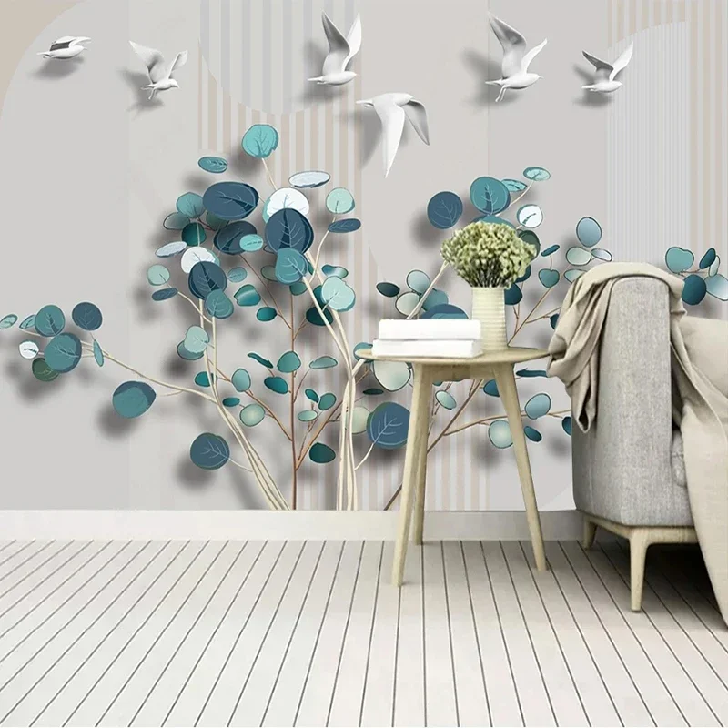 

Custom Mural Wallpaper 3D Modern Creative Relief Bird Fresh Green Plant TV Background Wall Papel De Parede Home Décor Tapety Art