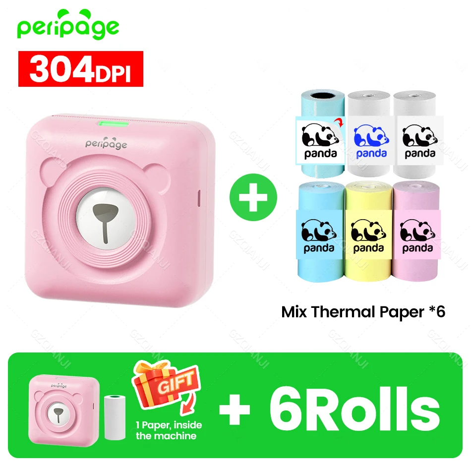 7 kleuren Peripage A6 304 DPI Mini Fotoprinter Notities Sticker Label Drukmachine Bluetooth Draagbare Draadloze Printer Marker