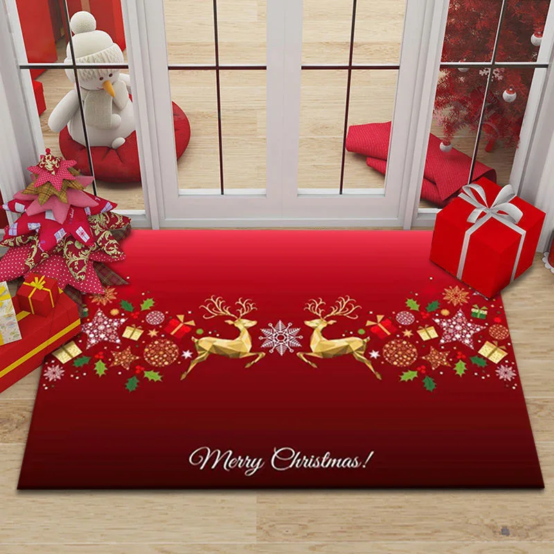 VIKAMA Gold Glitter Reindeer Door Mat, Noise Reducing & Machine Washable, for Living Room Entryway Bedroom Floor Rug, Home Decor