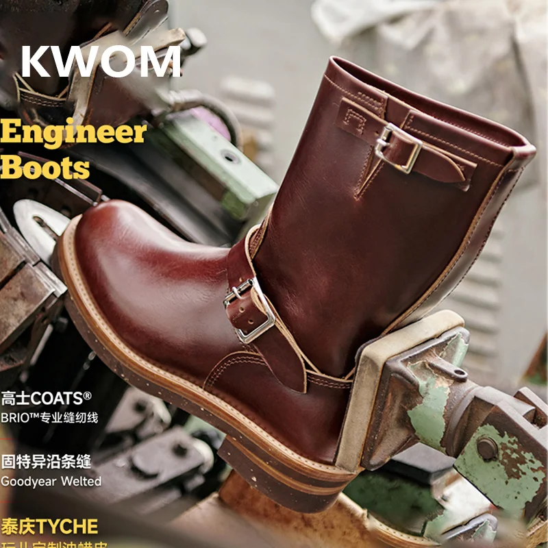 KOWM Cowhide Hiking shoes trekking boots men Engineer's boots workwear goodyear shoes trendy ankle shoes walking casual sneakers