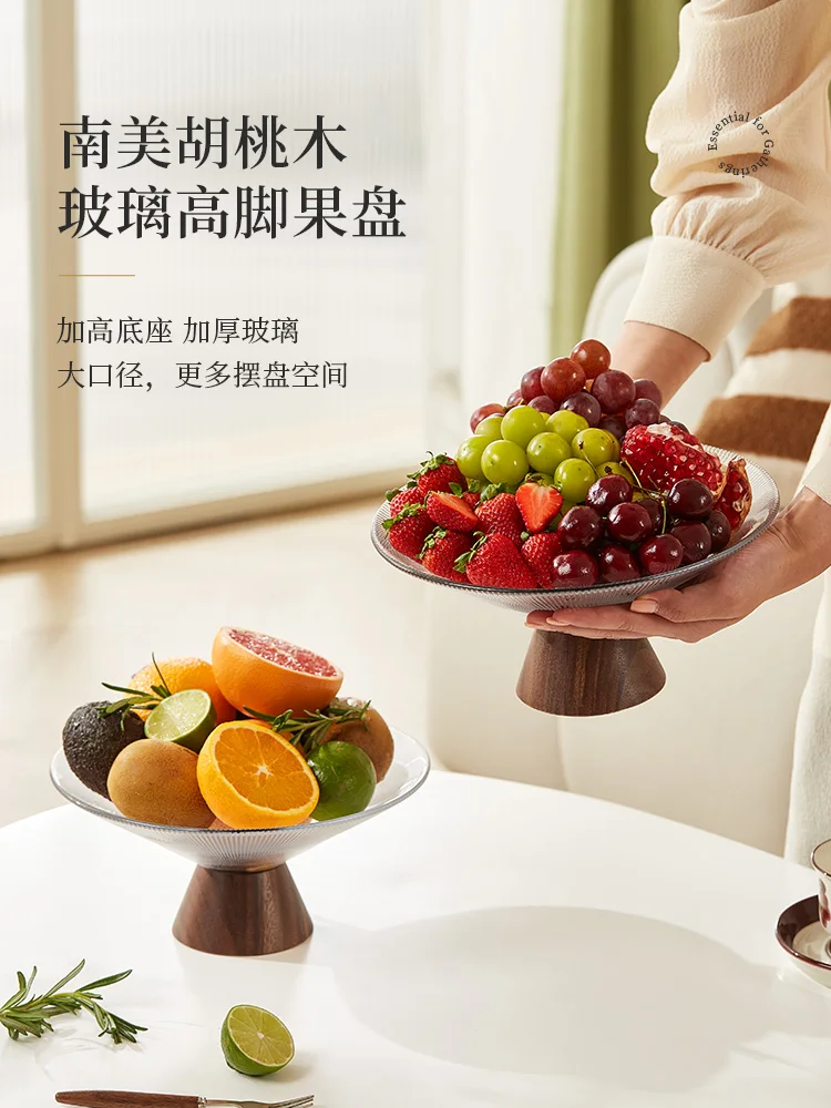 New Chinese Style High Foot Glass Fruit Plate Home Living Room Coffee Table, Nut Plate Ornaments, Dried Fruit Box, Candy Plate