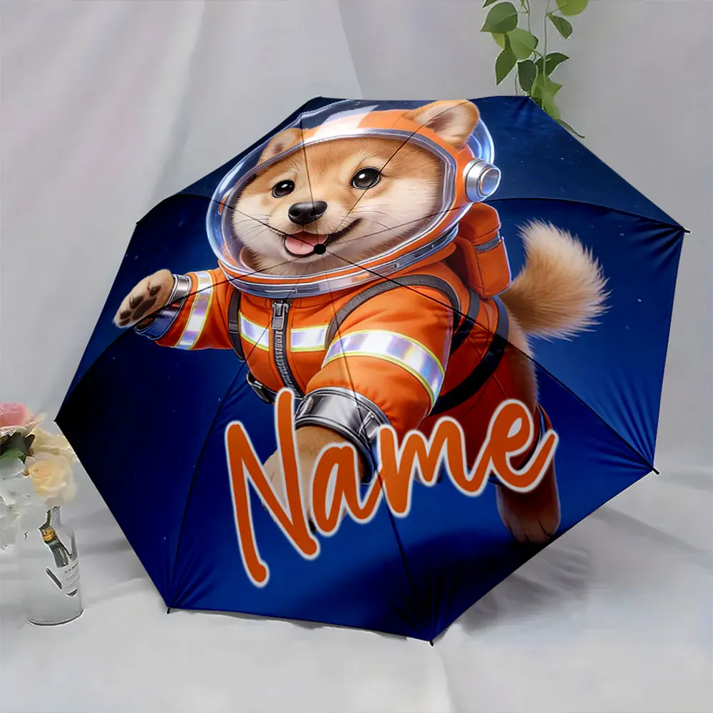 Custom Name Umbrella Space Pup Adventure Umbrella Print 8 Iron Ribs Folding Umbrella Auto-Open Fashion Sunshade