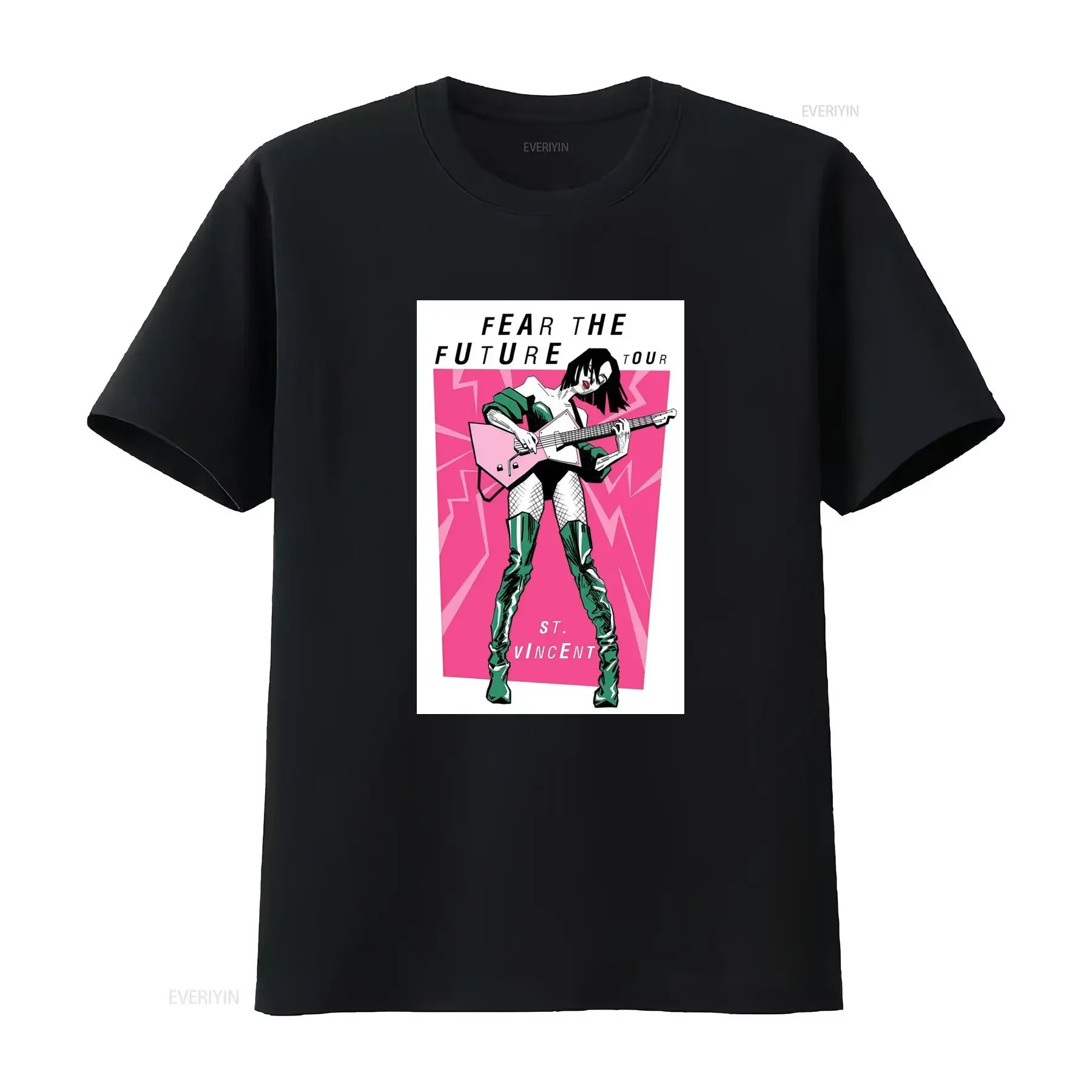 Retro Streetwear Rock Music Fear The Future Tour Female Guitarist Print Casual T Shirt vintage Washed Comfortable Slightly